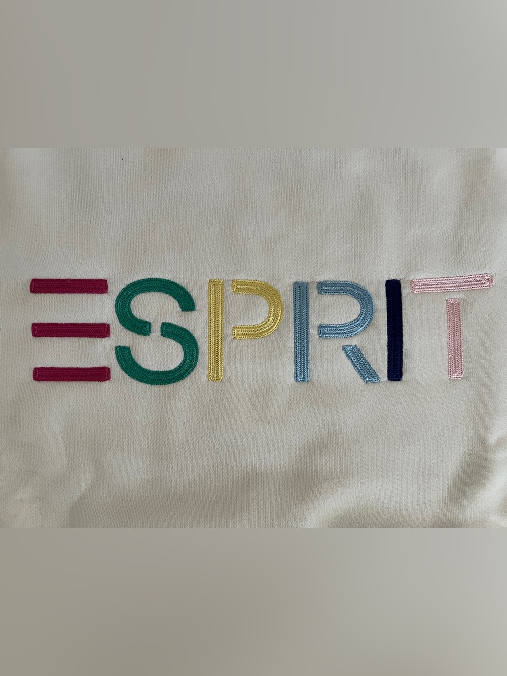 Esprit Cream Crew Neck Sweatshirt w Multicolor Embroidered Logo sz S M L XL XXL - Picture 7 of 15